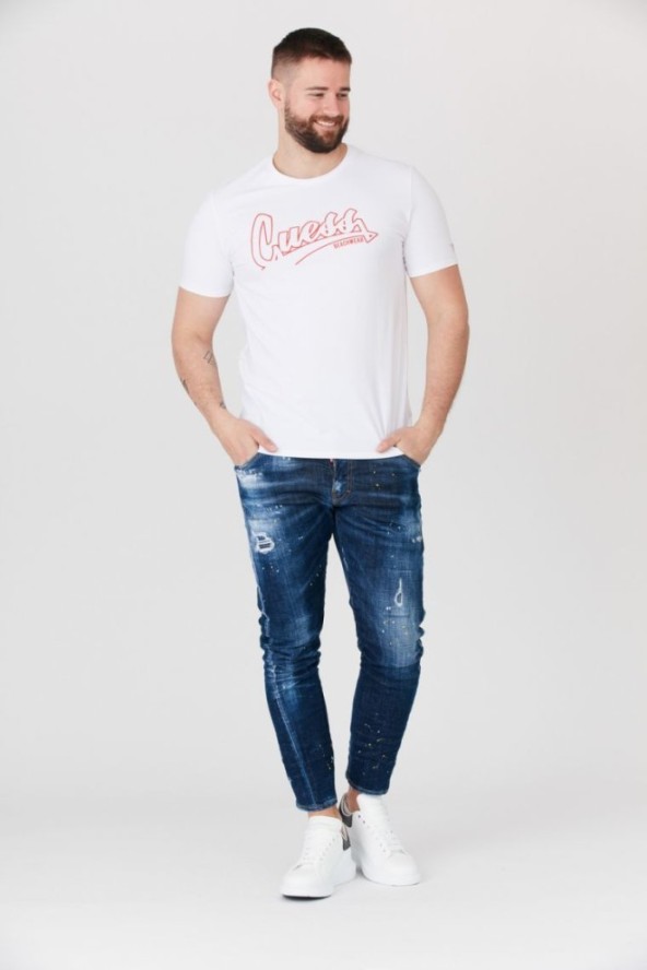 GUESS Biały t-shirt męski beachwear