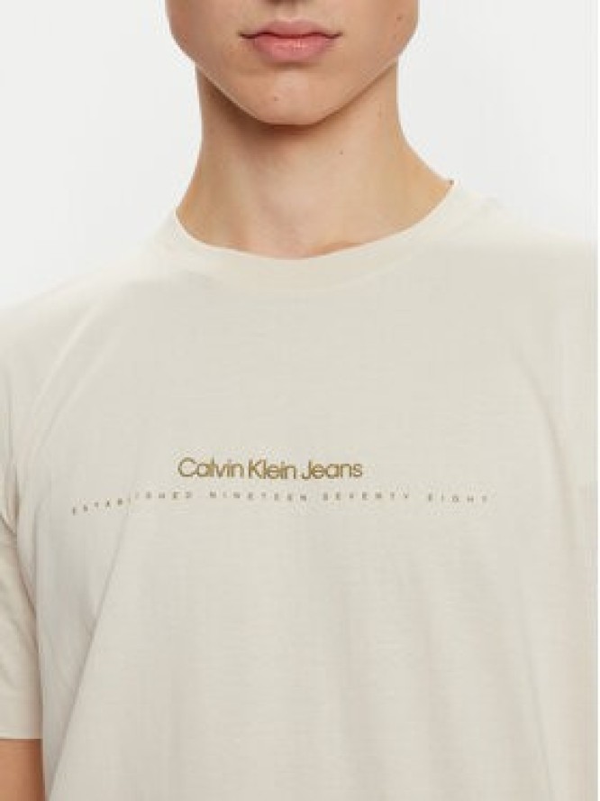 Calvin Klein Jeans T-Shirt Minimal Logo J30J327075 Beżowy Regular Fit