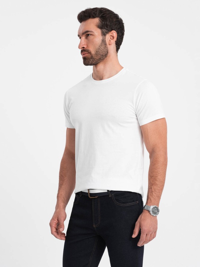 Męski klasyczny bawełniany T-shirt BASIC - biały V4 OM-TSBS-0146 - XXL