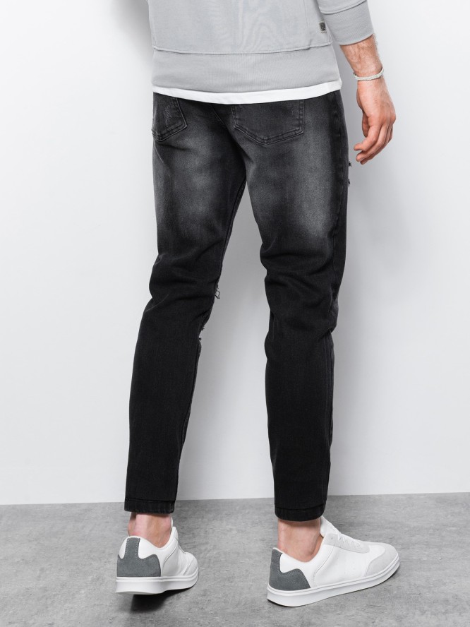 Spodnie męskie jeansowe z dziurami SLIM FIT - czarne P1025 - XL