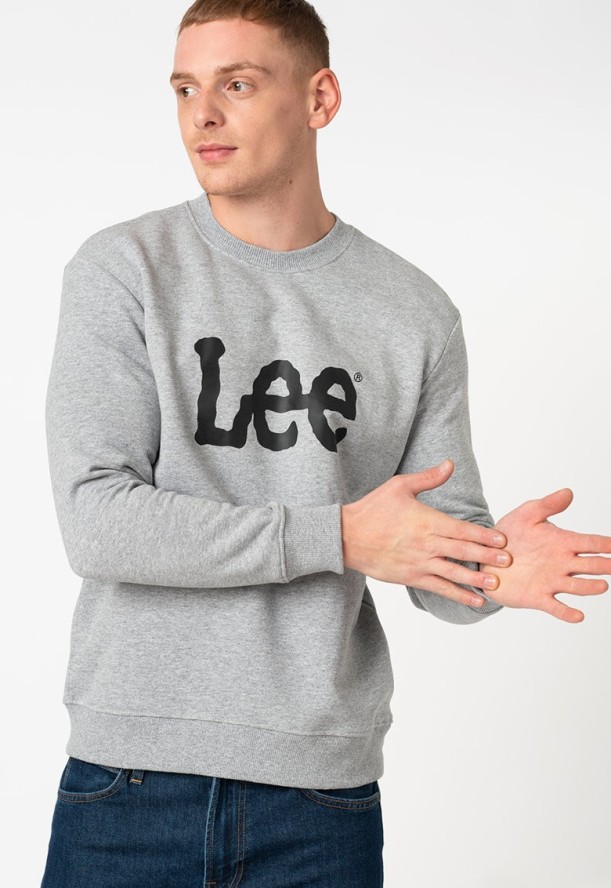 LEE BASIC CREW LOGO SWS MĘSKA BLUZA REGULAR FIT GREY MELE L80XTJMP