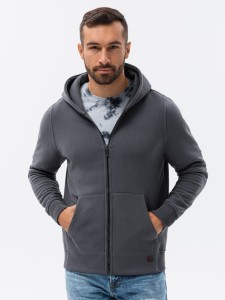 Bluza męska rozpinana hoodie z nadrukami - grafitowa V1 B1423 - S