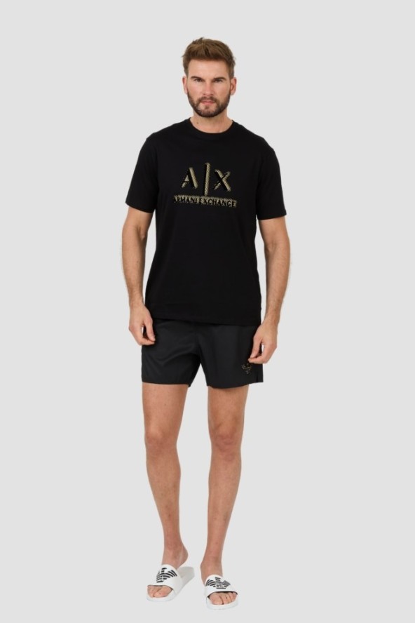 ARMANI EXCHANGE Czarny t-shirt ze złotym logo