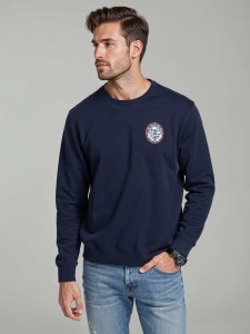 Nierozpinana męska dresowa bluza z naszywką w stylu college – granatowa V2 OM-SSNZ-0134 - XXL