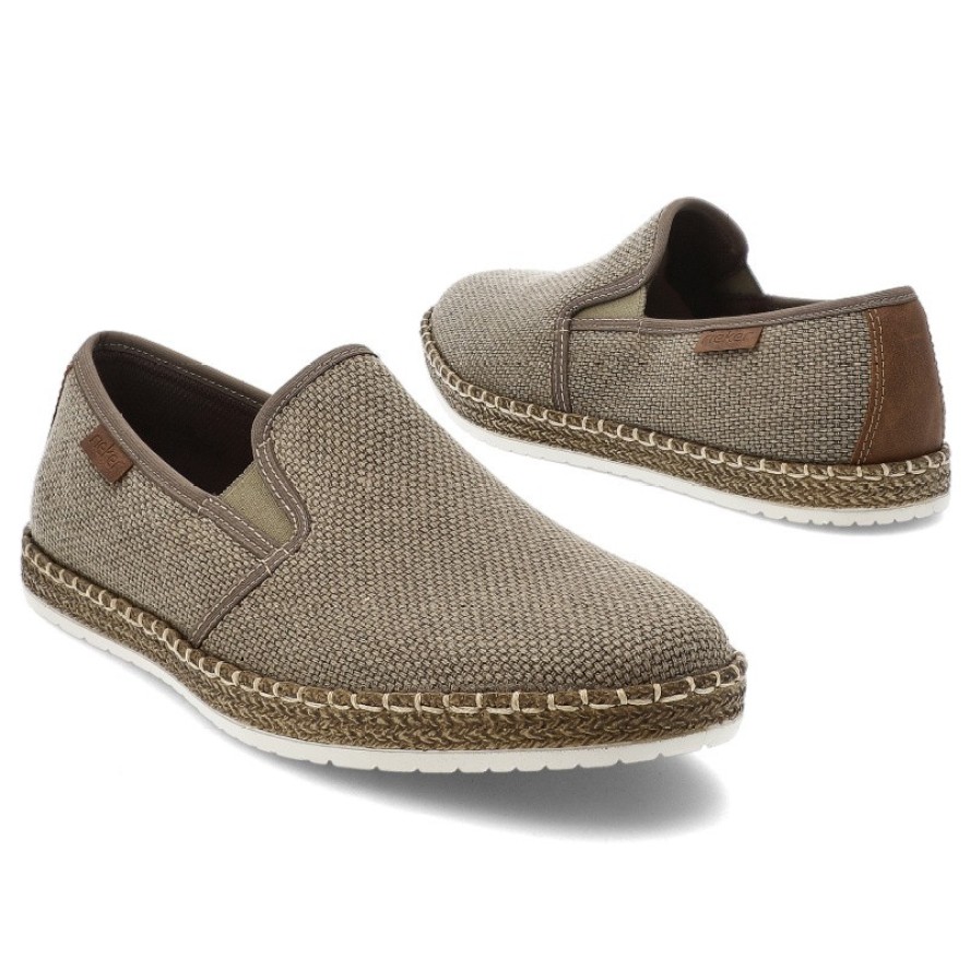 Beżowe Espadryle Rieker Eleganckie Wsuwane Obuwie Męskie