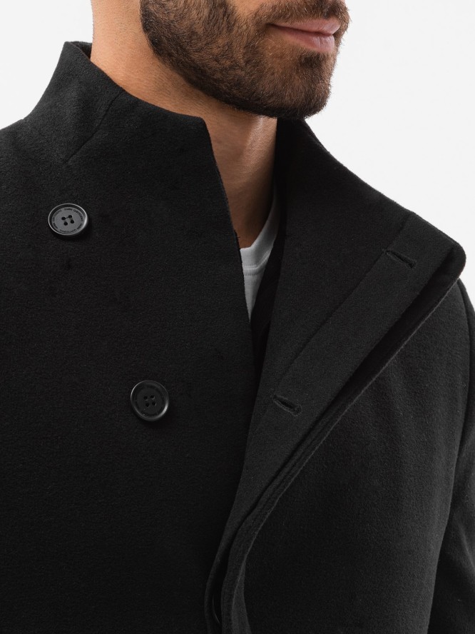 Płaszcz męski z asymetrycznym zapięciem - czarny V2 OM-COWC-0102 - XL