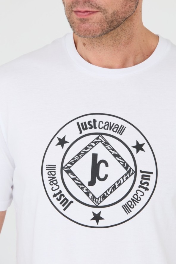 JUST CAVALLI Biały t-shirt Fiche