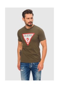 GUESS Zielony t-shirt męski z dużym trójkątnym logo