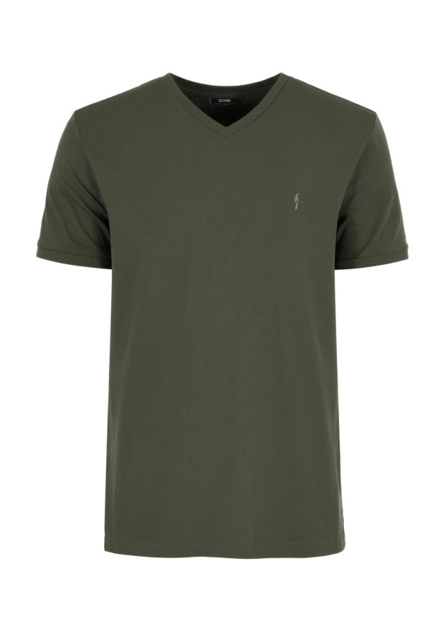 Khaki basic T-shirt męski z logo