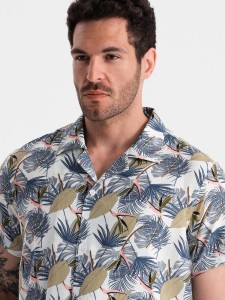 Wiskozowa wzorzysta męska koszula z krótkim rękawem – palmy V7 OM-SHPS-0113 - XXL