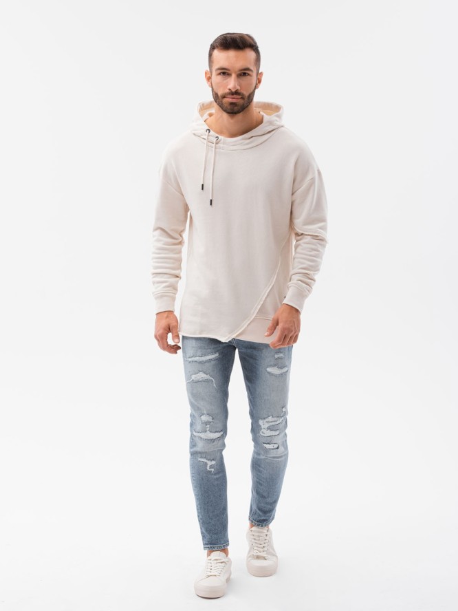 Bluza męska hoodie z przeszyciami - kremowa V1 B1187 - M