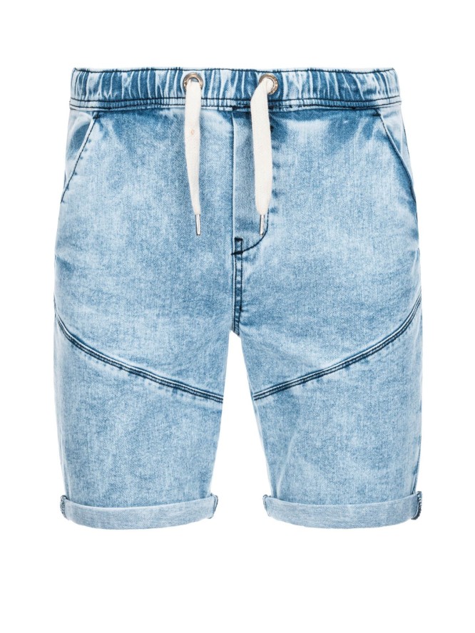 Podwinięte jeansowe krótkie spodenki męskie z przeszyciami – jasnoniebieskie V1 OM-SRDS-0101 - XXL
