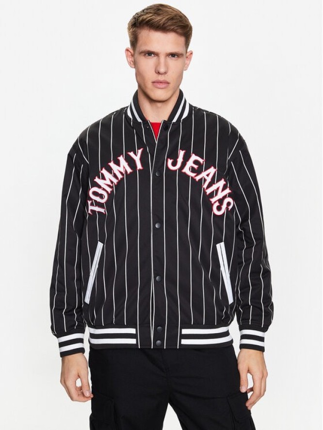 Tommy Jeans Kurtka bomber Pinstripe DM0DM15917 Czarny Relaxed Fit