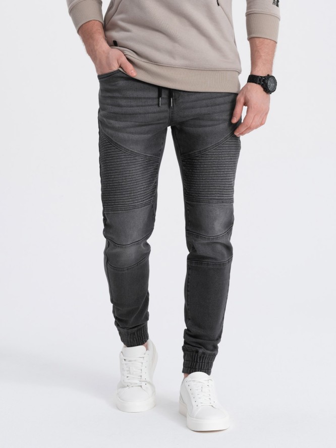 Spodnie męskie joggery jeansowe z przeszyciami - grafitowe V4 OM-PADJ-0113 - XXL