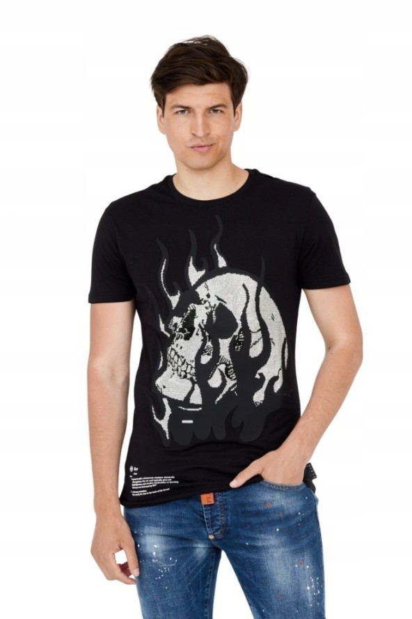 PHILIPP PLEIN T-shirt z czaszką w płomieniach