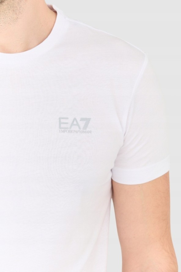 EA7 Biały t-shirt męski z małym szarym logo