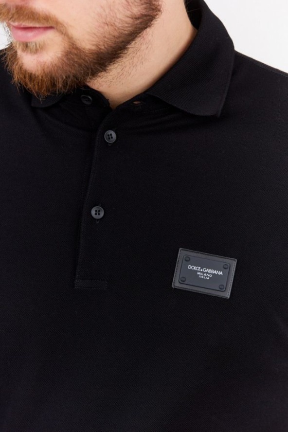 DOLCE & GABBANA Czarna koszulka polo z aplikacją z logo
