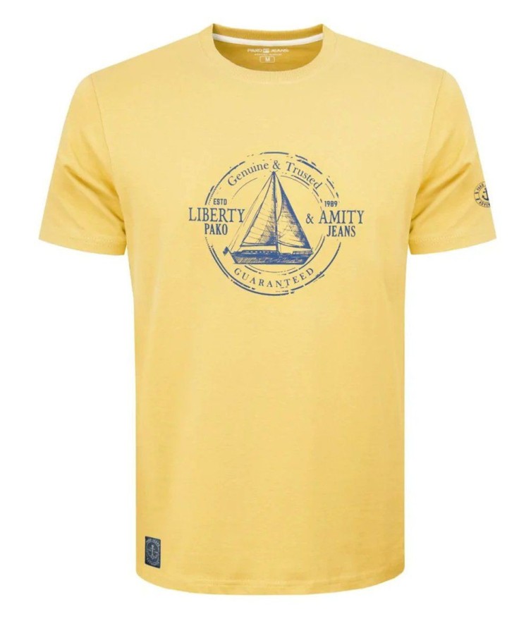 Koszulka Męska (T-Shirt) - PAKO JEANS - Żaglówka, Żółta