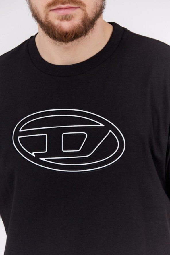 DIESEL Czarny t-shirt męski z wytłaczanym logo