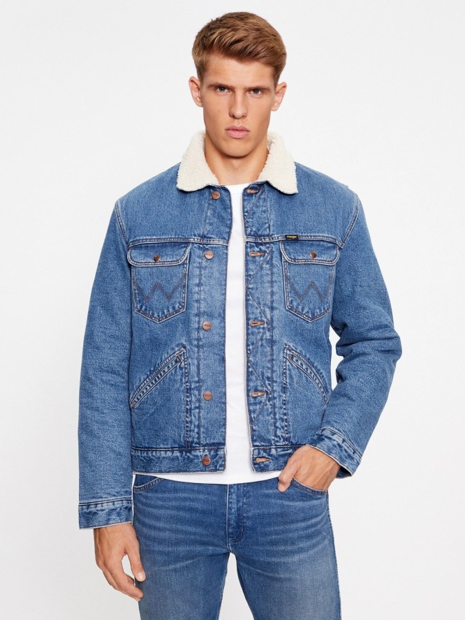 WRANGELR 124MJ SHERPA MĘSKA KURTKA JEANSOWA JEANS BLUE 112341083