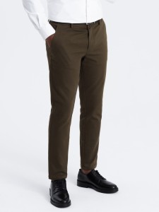 Spodnie męskie chino SLIM FIT z delikatną teksturą - ciemnooliwkowe V4 OM-PACP-0190 - XXL