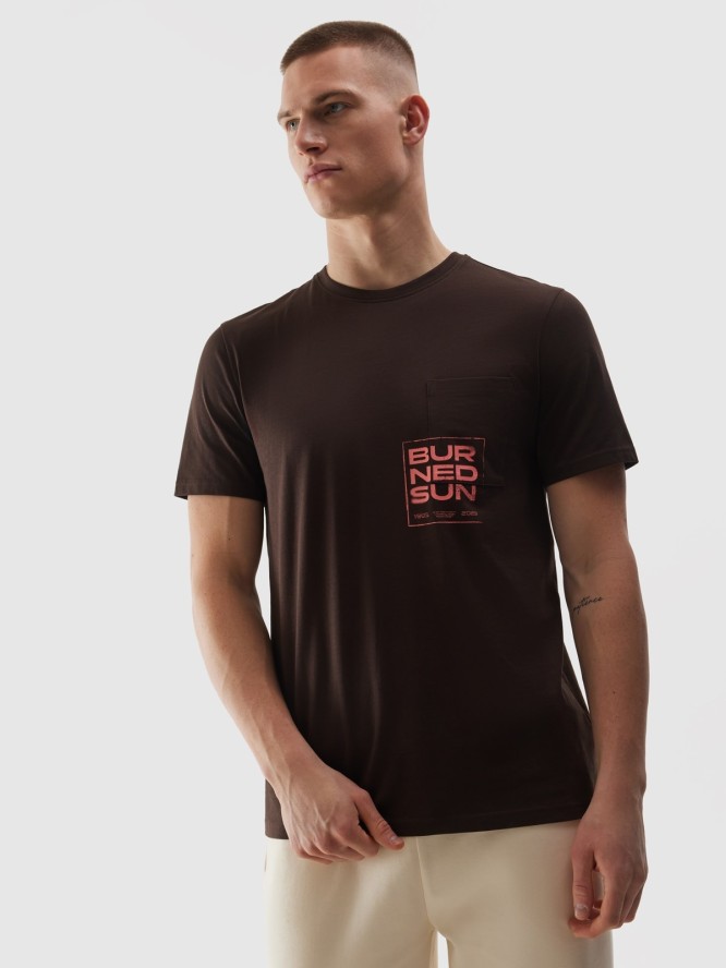 T-shirt regular z bawełny organicznej z nadrukiem męski - brązowy