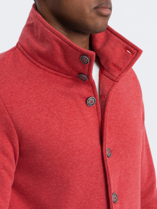 Bluza męska casual ze stójką zapinana na guziki - czerwony melanż V3 OM-SSZP-0171 - XXL