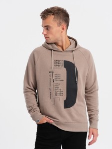 Męska bluza z nadrukiem HOODIE - ciemnobeżowa V2 OM-SSPS-0152 - XXL