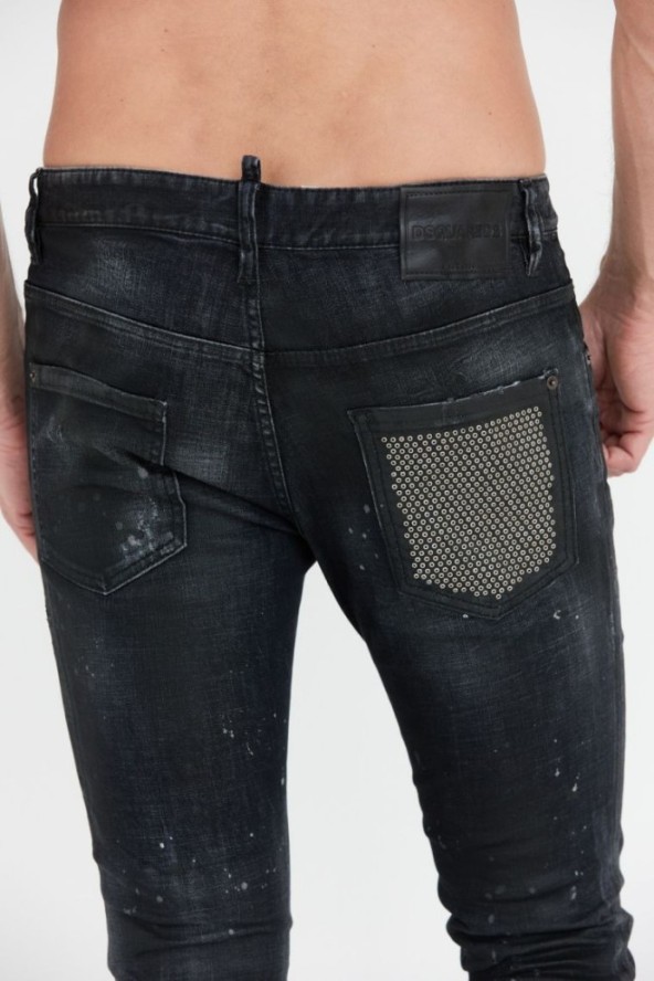 DSQUARED2 Czarne jeansy black ring studs wash skater jeans