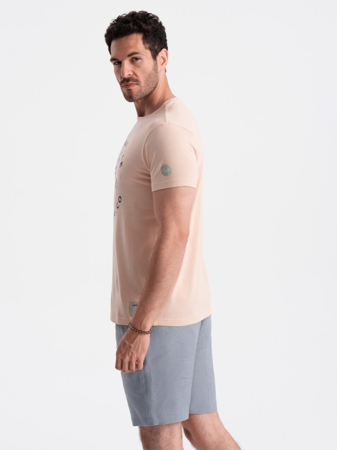 T-shirt męski z nadrukiem Ombre Casual Style – jasnoróżowy V3 OM-TSPT-0144 - XXL