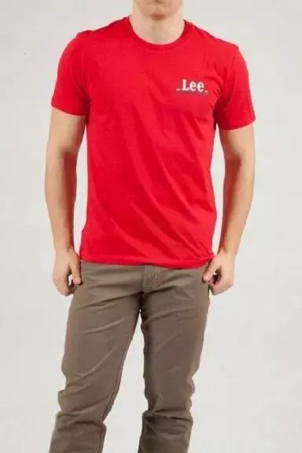 LEE SMALL LOGO TEE REGULAR FIT MĘSKI T-SHIRT KOSZULKA LOGO BRIGHT RED L62GFQEF