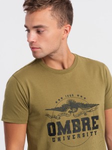 T-shirt męski bawełniany z printem militarnym - khaki V2 OM-TSPT-0164 - XXL