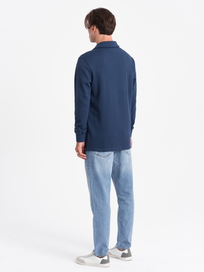 Bluza męska z kołnierzykiem polo ze strukturalnej dzianiny - ciemnoniebieska V5 OM-SSNZ-0149 - XXL