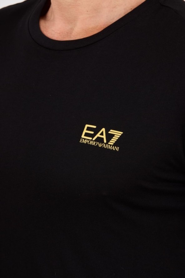 EA7 Czarny t-shirt ze złotym logo