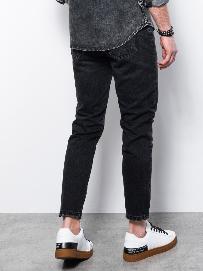 Męskie spodnie jeansowe taper fit z dziurami - czarne V2 P1028 - XXL