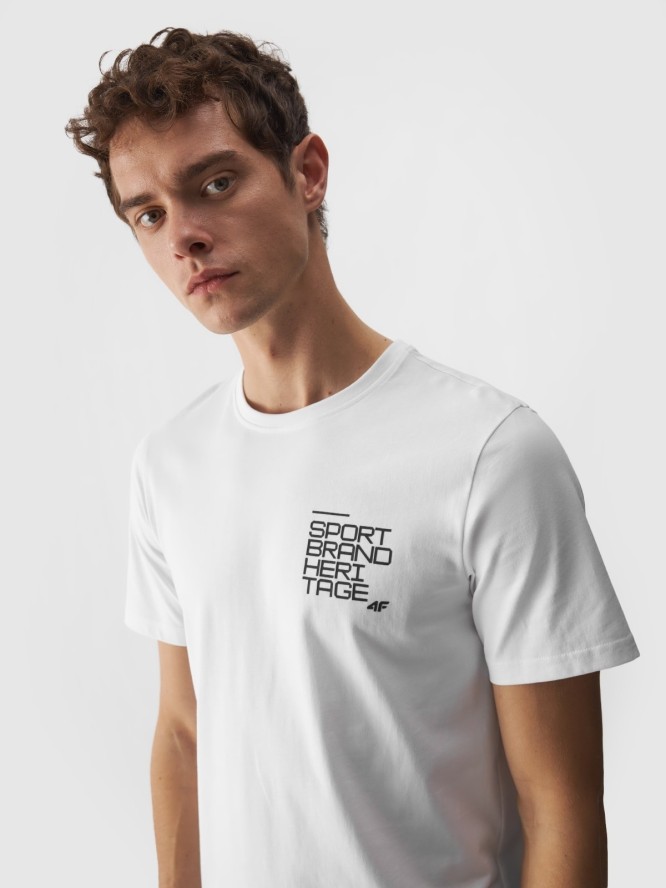 T-shirt z bawełny organicznej z nadrukiem męski - biały