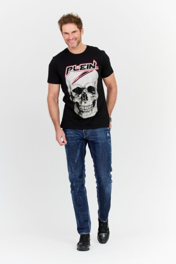 PHILIPP PLEIN Czarny t-shirt męski Platinum cut round neck space plein