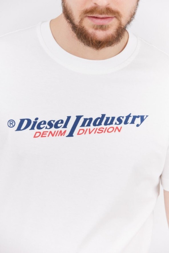 DIESEL Biały t-shirt męski z granatowym logo