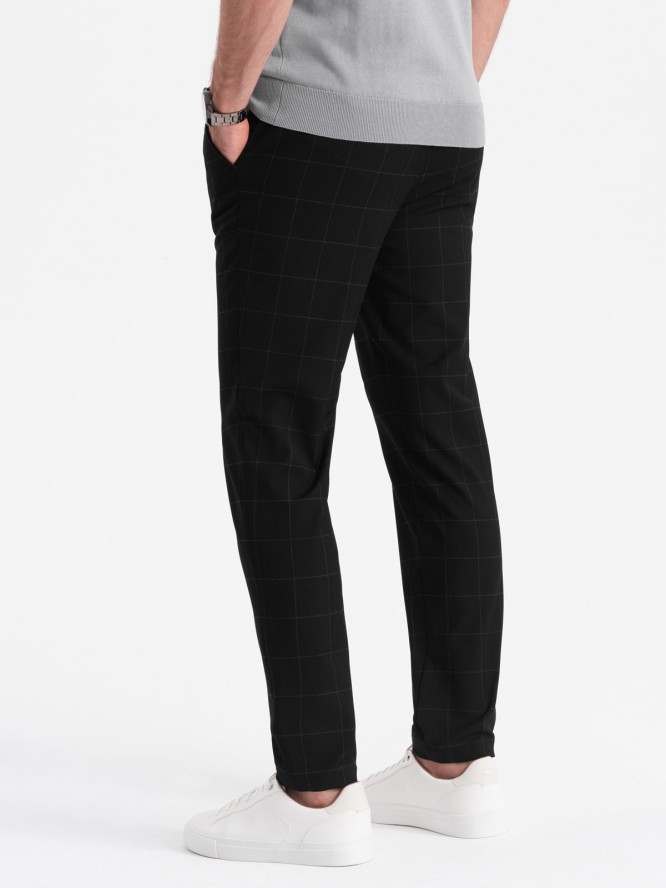 Spodnie męskie o klasycznym kroju w delikatną kratę - czarne V5 OM-PACP-0187 - XXL