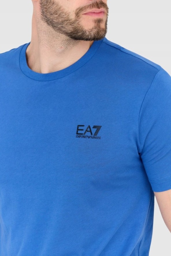 EA7 Niebieski t-shirt męski z czarnym logo