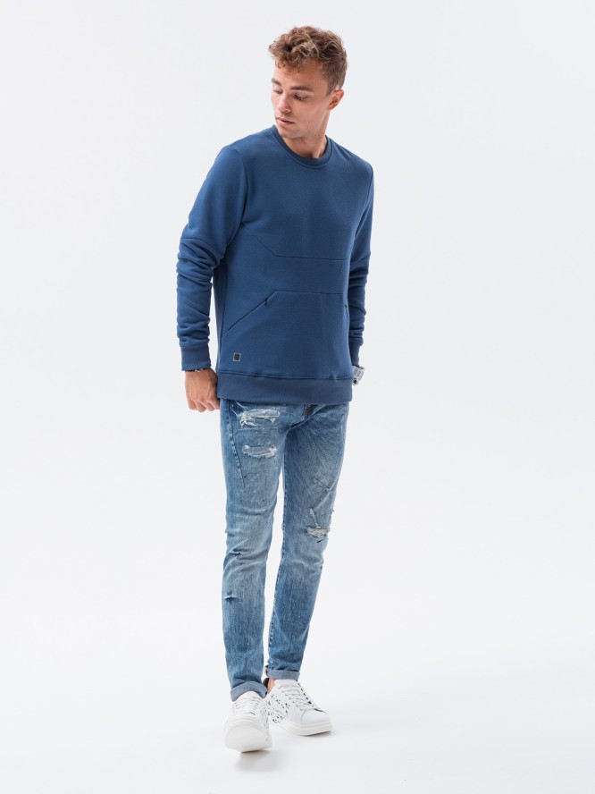 Bluza męska z kieszenią zapinaną na zamek - jeansowa V6 B1349 - XL