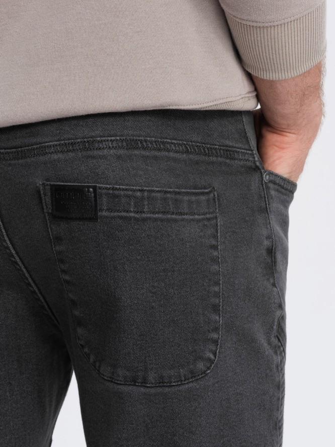Spodnie męskie joggery jeansowe z przeszyciami - grafitowe V4 OM-PADJ-0113 - XXL