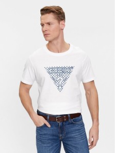 Guess T-Shirt Ss Cn Triangle Embro M4RI27 K8FQ4 Biały Regular Fit