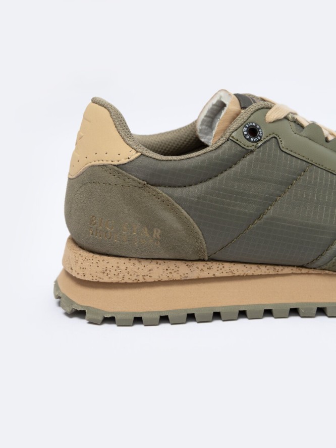 Sneakersy męskie z zamszowymi wstawkami khaki NN174325 303