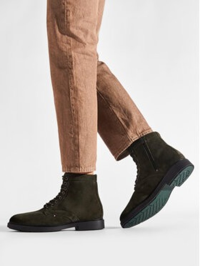 Tommy Hilfiger Kozaki Elevated Rounded Suede Lace Boot FM0FM04185 Zielony