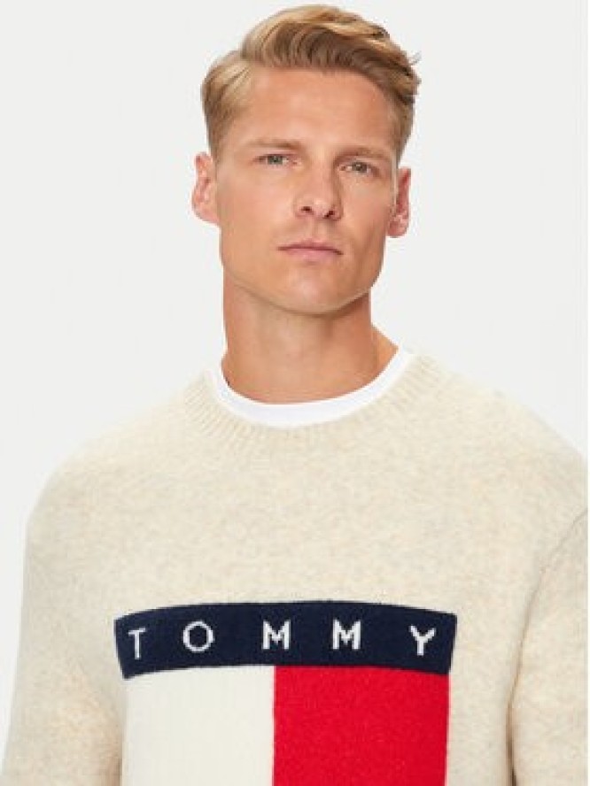 Tommy Jeans Sweter Flag DM0DM19442 Beżowy Regular Fit