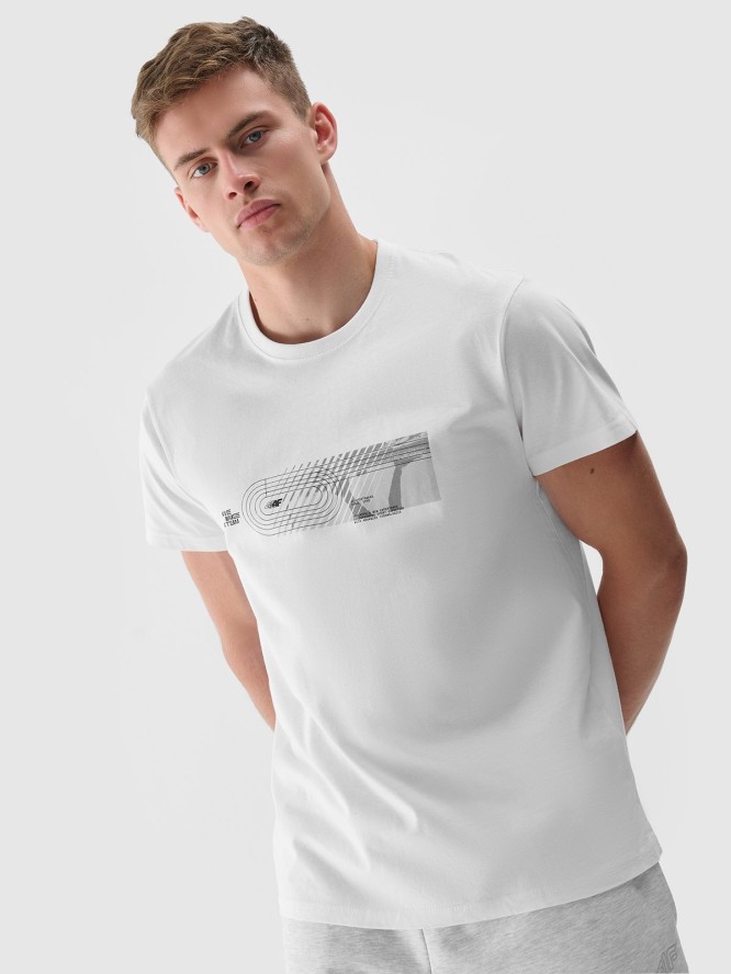 T-shirt z nadrukiem regular męski - biały