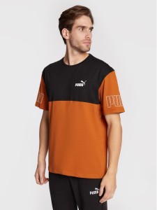 Puma T-Shirt Power Colorblock 671567 Pomarańczowy Relaxed Fit