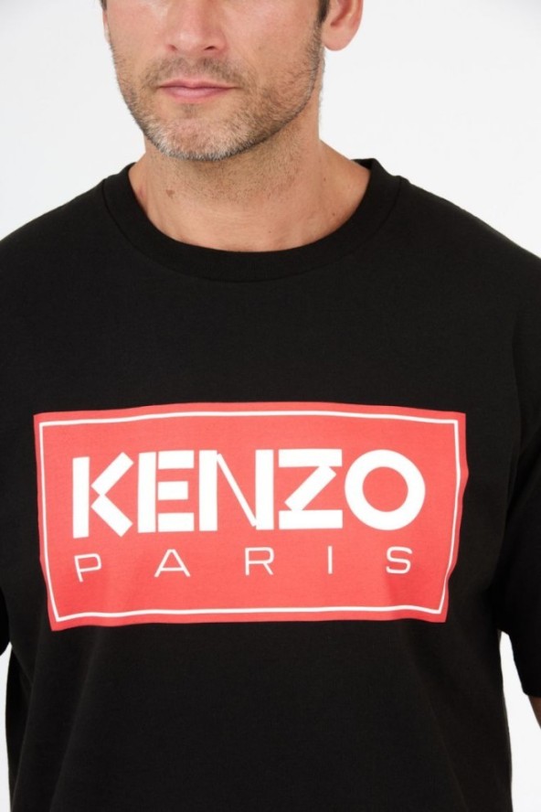 KENZO Czarny t-shirt męski z czerwonym nadrukiem