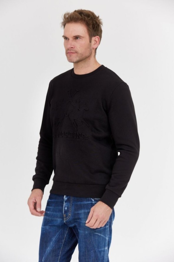 LA MARTINA Czarna bluza męska z tłoczonym logo